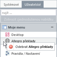 Odebrání položky menu