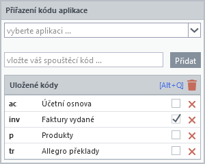 Přiřazení kódu aplikace Přiřazení kódu aplikace