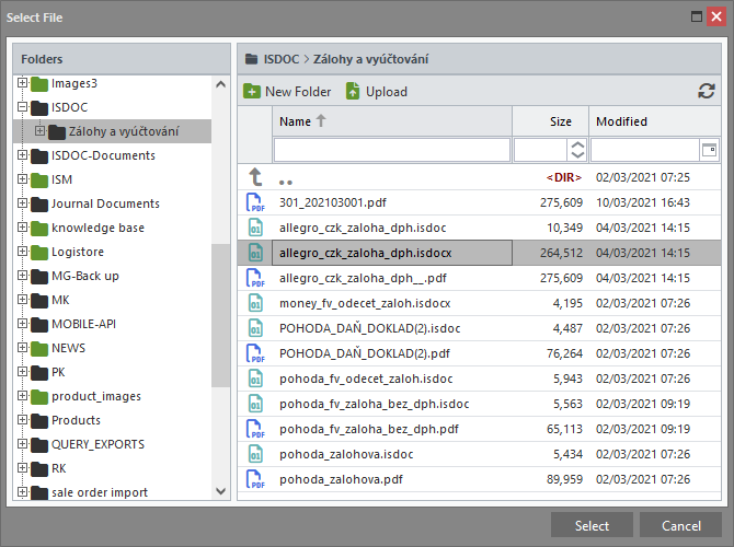 Selecting files to attach to the record