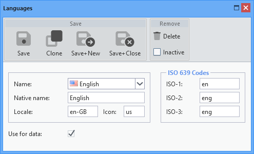 Language designation for use at the data level