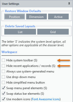 System toolbar configuration System toolbar configuration