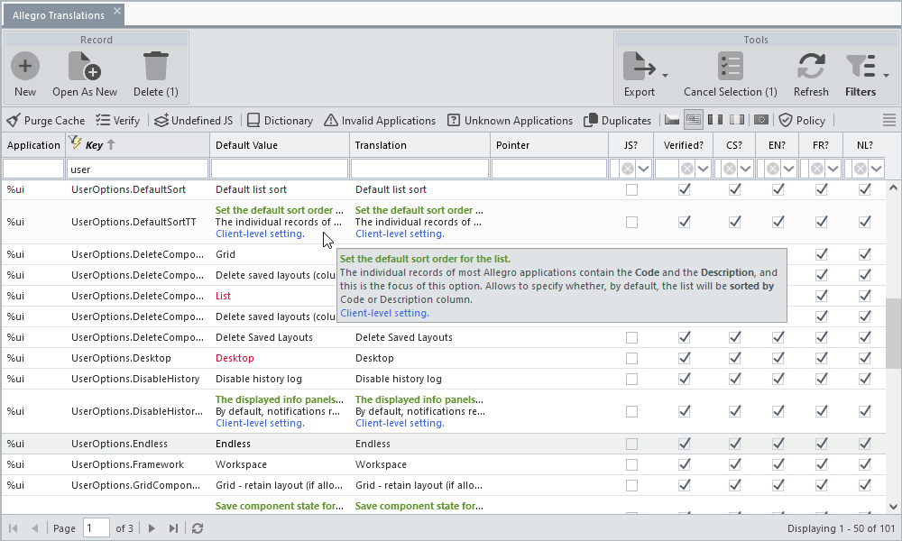 Paged list with tooltip on overflowing fields