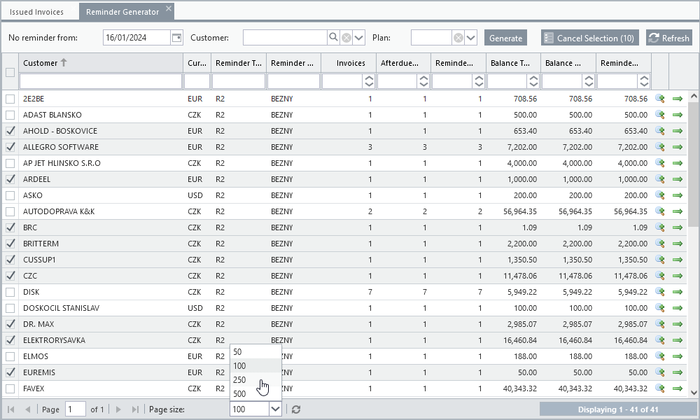 Paged list with custom toolbar and page size options