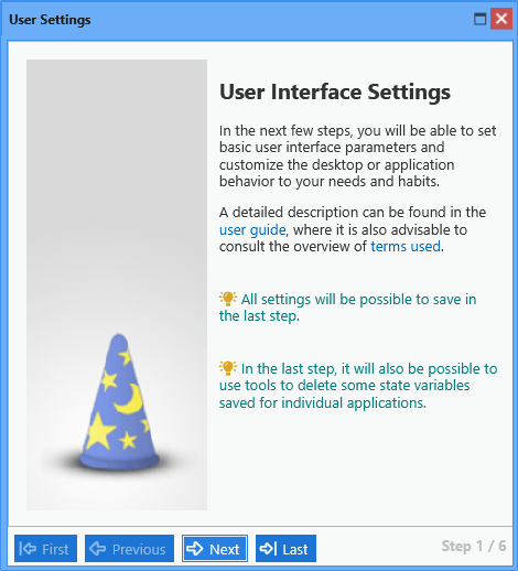 User parameters setup wizard User parameters setup wizard