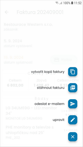 Menu faktury