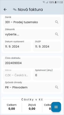 Založení nové faktury