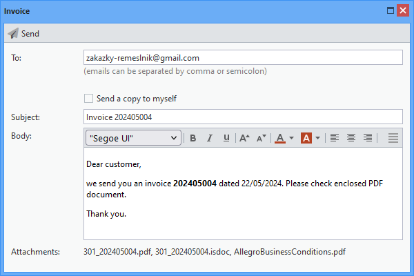 Sending an invoice by email Sending an invoice by email