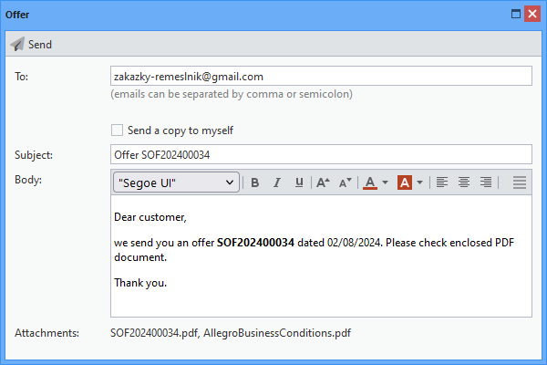 Sending an offer by email Sending an offer by email