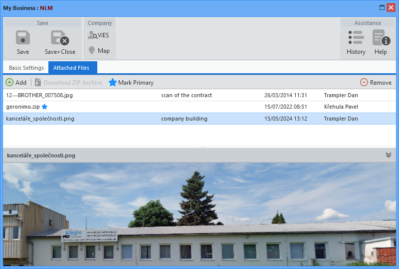 My Business - Attached Files tab