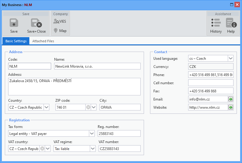 My Business - Basic Settings tab