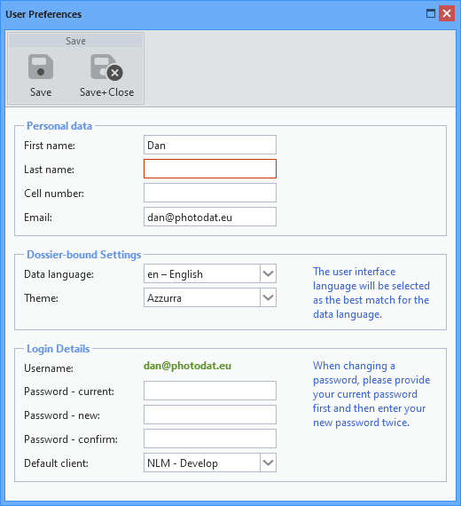 User account settings
