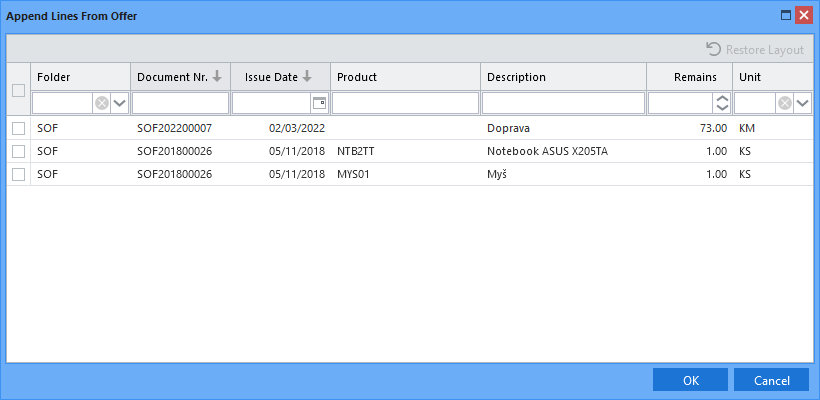 Inserting lines from unsatisfied offers