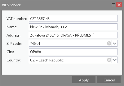 VIES response with option to load data into the form